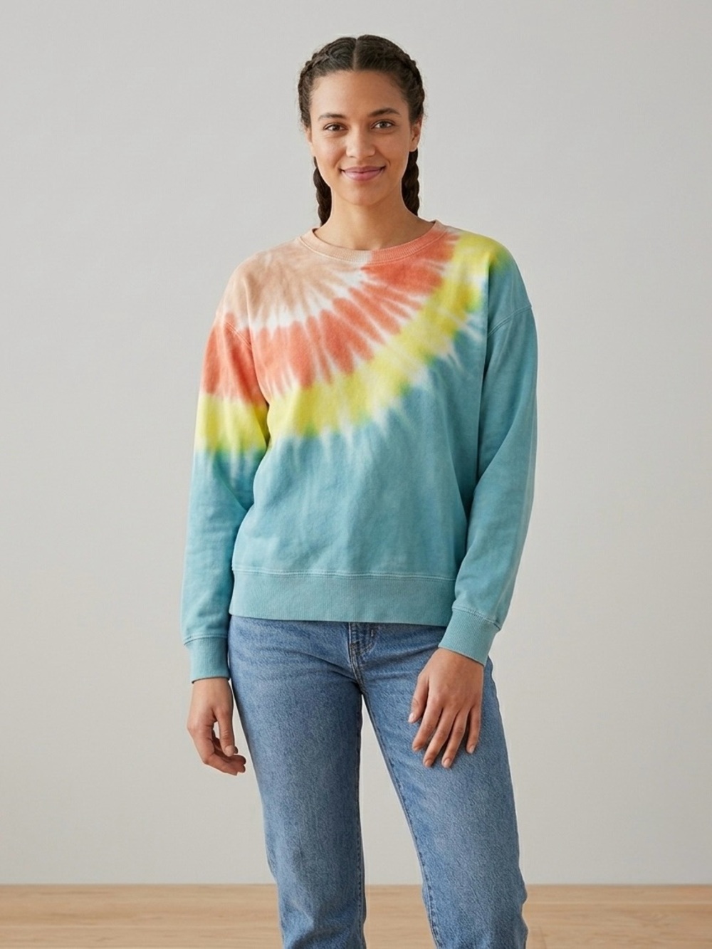 Cotton Blend Tie-Dye Crewneck
